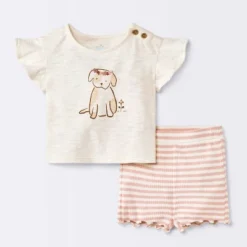 Baby Girls' 2pc Dog Floral T-Shirt Shirt & Bike Shorts Set - Cloud Island™ Cream -Cloud Island GUEST 081f2d01 d6fb 40cd 8283 10e5f9d637df
