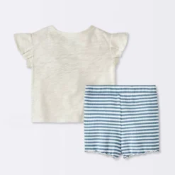 Baby Girls' Soliel Modal T-Shirt & Bike Shorts Set - Cloud Island™ Off-White
