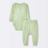 Baby 2pc Neutral Pointelle Top & Bottom Set - Cloud Island™ Green