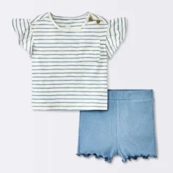 Baby Girls' 2pc Striped Pocket T-Shirt & Bike Shorts Set - Cloud Island™ Blue -Cloud Island GUEST 25d839b8 9c77 492e 932a a0f5cbad0036