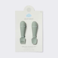 Silicone Spoon & Fork - 2pc - Green - Cloud Island™ -Cloud Island GUEST 32aaa2e8 9765 4eeb bd99 40e4de369598
