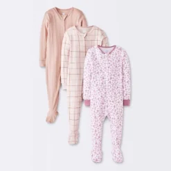 Baby Girls' 3pk Floral Tight Fit Sleep N' Play - Cloud Island™ Peach -Cloud Island GUEST 32f77565 5464 42a9 94aa 4f20d02a6bd8
