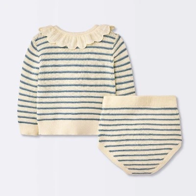 Baby Girls' 2pc Striped Peter Pan Collared Sweater Set - Cloud Island™ Blue 1 Baby Girls' 2pc Striped Peter Pan Collared Sweater Set - Cloud Island™ Blue