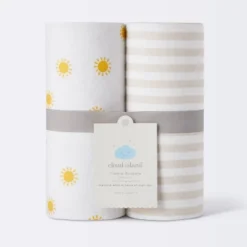Flannel Swaddle Baby Blankets - Yellow Sun And Stripe - 2pk - Cloud Island™ -Cloud Island GUEST 3d36f01e efe2 4524 972e c2dcdabf32e5