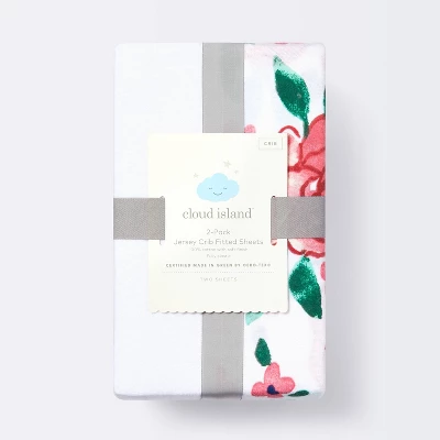 Fitted Jersey Crib Sheet - Pink Floral - 2pk - Cloud Island™ 3 Fitted Jersey Crib Sheet - Pink Floral - 2pk - Cloud Island™ - Image 3