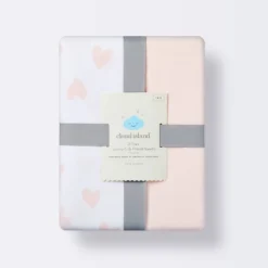 Jersey Fitted Crib Sheet - Pink Hearts And Solid Pink - 2pk - Cloud Island™ -Cloud Island GUEST 3fef0b24 f0c2 4955 81a1 6d17aca34553
