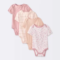 Baby Girls' 4pk Floral Short Sleeve Bodysuits - Cloud Island™ Peach/Pink -Cloud Island GUEST 46bde8b5 8241 40ed a67a 55ebda63ac21