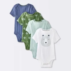 Baby Boys' 4pk Bear Short Sleeve Bodysuits - Cloud Island™ Ivory/Blue/Green -Cloud Island GUEST 5affb536 71ce 42a4 9246 5638e3deebed