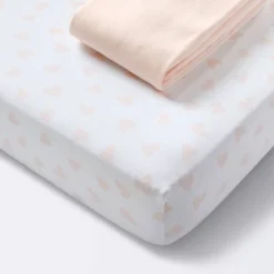 Jersey Fitted Crib Sheet - Pink Hearts And Solid Pink - 2pk - Cloud Island™ -Cloud Island GUEST 5f307d03 734a 4ea2 9ca6 6230cb06c9e1