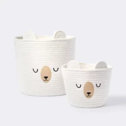 Medium Coiled Rope Round Basket Sleepy Bear - Cream - Cloud Island™ -Cloud Island GUEST 703c8dda 6b78 47a5 a7ee 058a610b984a