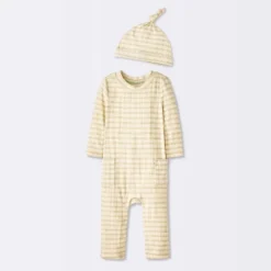 Baby Jacquard Checkered Romper & Hat - Cloud Island™ Tan -Cloud Island GUEST 7757c850 658c 4c05 be03 218cf0cd0713
