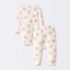 Baby 2pc Floral Wide Ribbed Top & Bottom Set - Cloud Island™ Cream