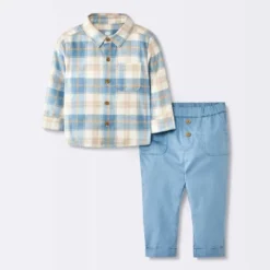 Baby Boys' Flannel Button-Down Top & Pants Set - Cloud Island™ Blue -Cloud Island GUEST 87754212 e8c6 43aa a453 e04b0d480d34