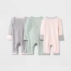 Baby Girls' 3pk Basic Romper - Cloud Island™ Green Preemie