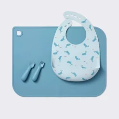 Silicone Bib And Utensil Feeding Set - 4pc - Blue - Cloud Island™ -Cloud Island GUEST 91556a1d 3696 4956 a2d4 70bcd56ffeb9