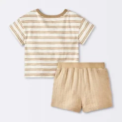 Baby Boys' 2pc Striped Pocket T-Shirt And Shorts Set - Cloud Island™ Tan
