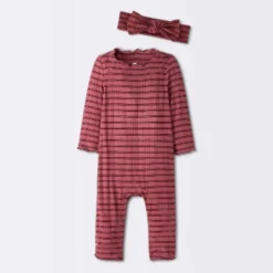 Baby Girls' Jacquard Checkered Romper & Headband - Cloud Island™ Burgundy -Cloud Island GUEST a0dd66a9 c466 4e17 a8bb cb8facc9e539