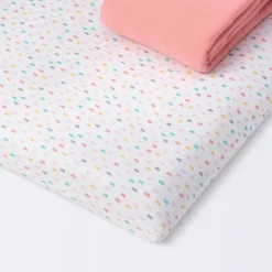 Fitted Play Yard Jersey Sheet - Cloud Island™ Confetti/Coral 2pk -Cloud Island GUEST aa56a9e8 f732 46c7 a1b3 1e30e213df10