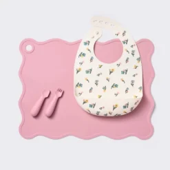 Silicone Bib And Utensil Feeding Set - 4pc - Pink - Cloud Island™ -Cloud Island GUEST aa9008ac c4e4 498c a219 827464e02c75