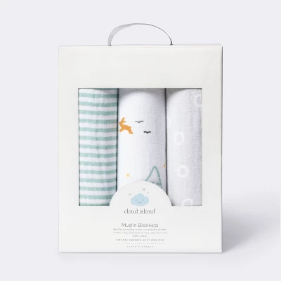 Muslin Swaddle Blankets Adventure - Cloud Island™ Blue 3pk 2 Muslin Swaddle Blankets Adventure - Cloud Island™ Blue 3pk - Image 2