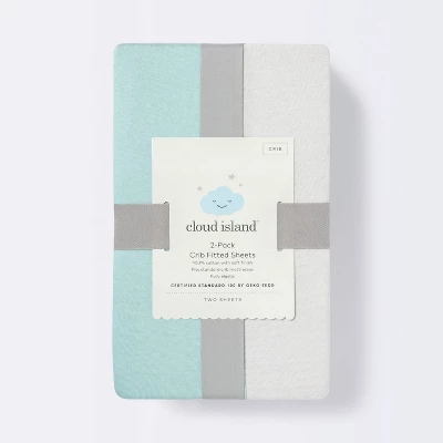 Fitted Play Yard Jersey Sheet - Cloud Island™ - Light Green/Gray - 2pk 2 Fitted Play Yard Jersey Sheet - Cloud Island™ - Light Green/Gray - 2pk - Image 2