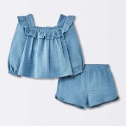 Baby Girls' 2pc Gauze Long Sleeve Top And Bloomer Set - Cloud Island™ Blue -Cloud Island GUEST b2193416 cbaf 4db6 b69c dc4e97c8798d