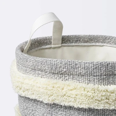 Tufted Canvas Round Storage Bin - Cloud Island™ Medium Gray/Cream 2 Tufted Canvas Round Storage Bin - Cloud Island™ Medium Gray/Cream - Image 2
