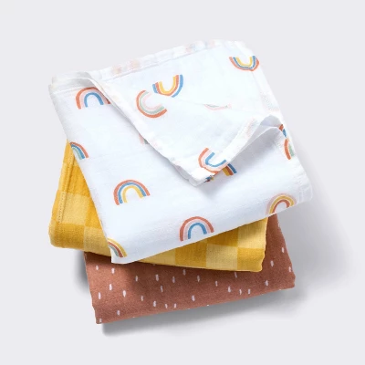 Muslin Swaddle Baby Blanket - Rainbows - 3pk - Cloud Island™ 4 Muslin Swaddle Baby Blanket - Rainbows - 3pk - Cloud Island™ - Image 4