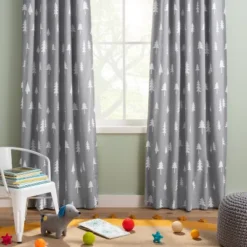 Blackout Curtain Panel Trees - Cloud Island Gray