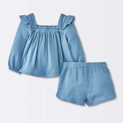 Baby Girls' 2pc Gauze Long Sleeve Top And Bloomer Set - Cloud Island™ Blue -Cloud Island GUEST d3483a0c 7ff7 491f 8160 b31dcaa15c8b