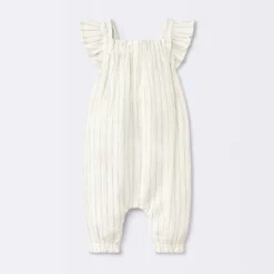 Baby Girls' Striped Gauze Long Legged Romper - Cloud Island™ Cream