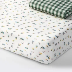 Fitted Jersey Crib Sheet -Floral Gingham Green - 2pk - Cloud Island™ -Cloud Island GUEST e18774a3 4c63 4dcb bea0 3cff5c2e686d