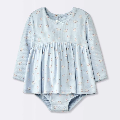 Baby Girls' Floral Skirted Bodysuit - Cloud Island™ Blue 4 Baby Girls' Floral Skirted Bodysuit - Cloud Island™ Blue - Image 4