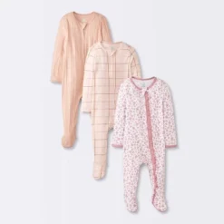 Baby Girls' 3pk Floral Sleep N' Play - Cloud Island™ Peach -Cloud Island GUEST e9015078 b1ab 4ad5 b1aa 8b5d319ef6d1
