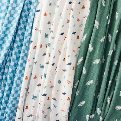 Muslin Swaddle Baby Blanket - Dino Check - 3pk - Cloud Island™ 2 Muslin Swaddle Baby Blanket - Dino Check - 3pk - Cloud Island™ - Image 2